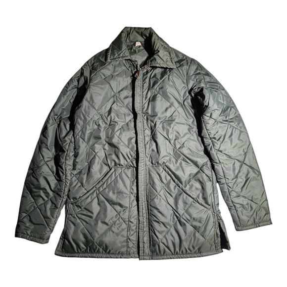 Vtg 1970s Big Smith Olive Green Quilted Zip Up Collared Puffer Jacket Sz S - Picture 1 of 5